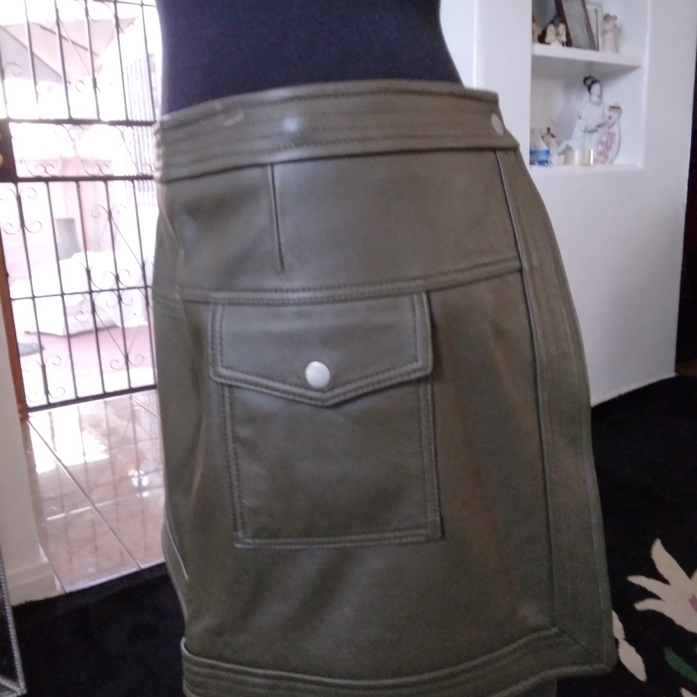 Green leather skirt